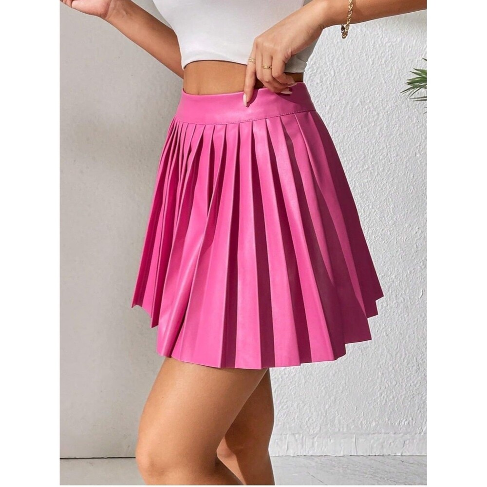 XS PINK High Waist Skater Mini Flared Pleated Skirt Short Tennis Pencil Skirt B2 - Picture 4 of 13